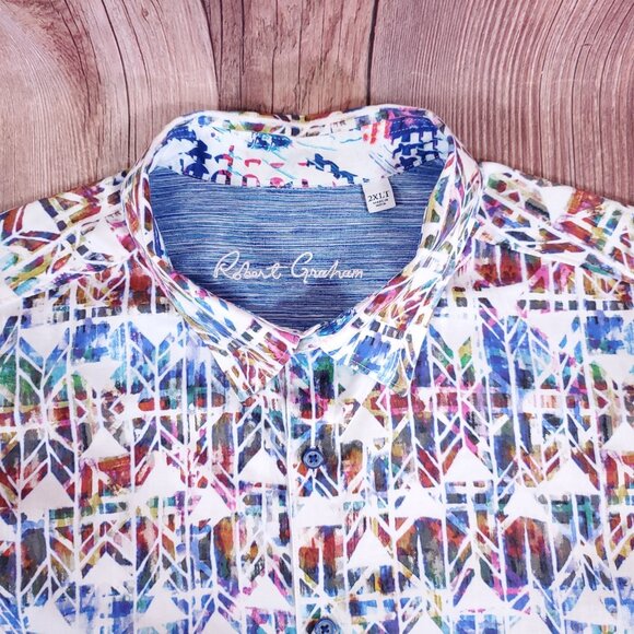 Robert Graham Mens 2XLT Abstract Geometric Colorful Long Sleeve Button Up Shirt - Picture 3 of 16